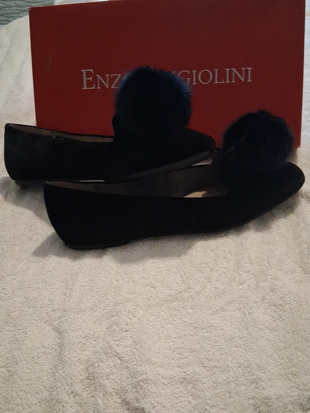 Enzo Angiolini Black Velvet Pom Pom Loafers